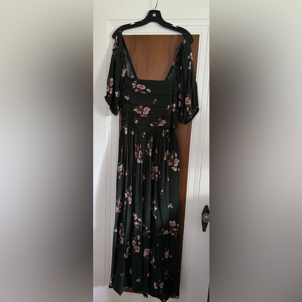 ARULA Dark Green Dress with Pink Floral Pattern